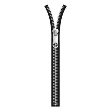 Opening or closing silver metal zipper on black tape with realistic texture 스톡 일러스트