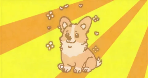 Opening on orange corgi sitting with petals and hearts drifting and beams Stock Footage 315526850