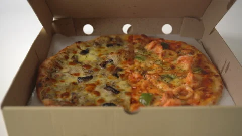 Opening a pizza box Stock Footage 158348492