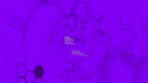 Opening purple backdrop visualizing white data forming circular molecule with Stock Footage 312361418