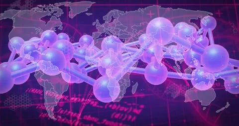 Opening purple network over red code grid, rotating clockwise, visualizing Stock Footage 326427450
