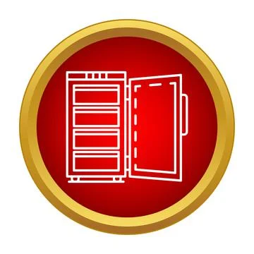 Opening refrigerator with multiple shelves inside a red icon Stock Illustration