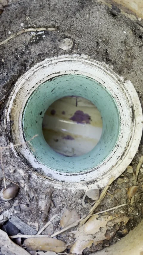 Opening Residential Cleanout Drain to Inspect Clear Pipe Stock Footage 321142811
