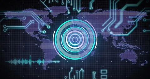 On opening ring interface animating traces and pulsing rings with waveform, Stock Footage 310325418