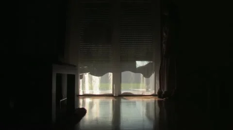 Opening roller blinds in the morning Stock Footage 11810407