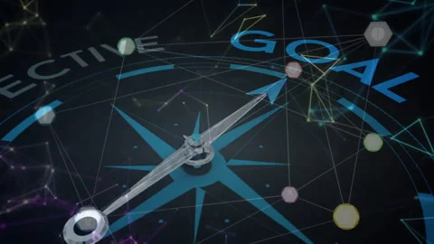 Opening rotating compass rose initiating arrow pivoting toward emerging GOAL Stock Footage 310433797
