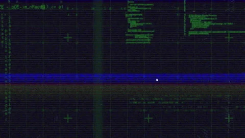 Opening screen initiating green grid appearing with scrolling code and glitching Stock Footage 312082266