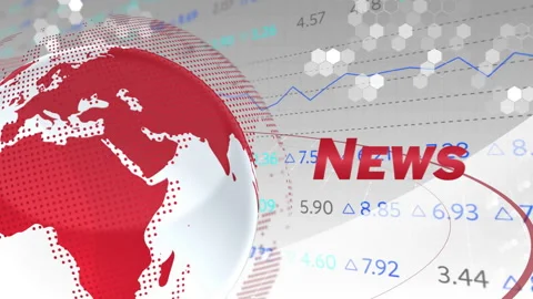 Opening screen revealing red-dotted globe spinning while charts and hex grid Stock Footage 313553255