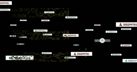 Opening screen showing code matrix, labels fading, reticle targeting 500299781, Stock Footage 310326591