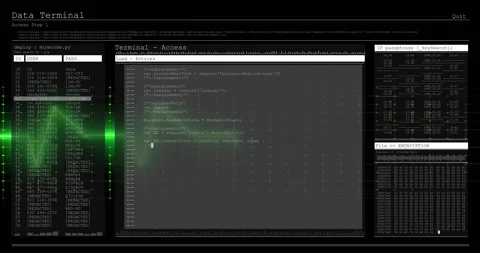 Opening screen showing waveform, UI panels fading, revealing logins and code, Stock Footage 317264893