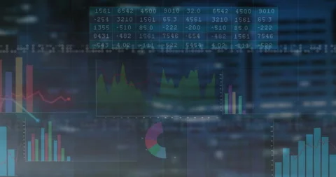 Opening scroll showing table with histogram bar line area charts animating and Stock Footage 314790552