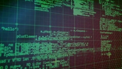 Opening shot centering green code column, panning right, revealing denser code, Stock Footage 329575523