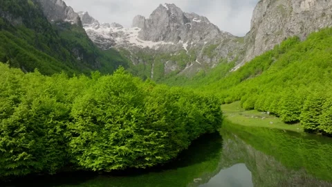 Opening shot mountain peak reflection on the lake Stock Footage 250000811