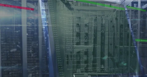 Opening shot starting camera panning while code fading bars blinking showing Stock Footage 312694243