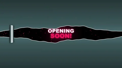 Opening soon neon text revealed through torn paper hole on dark background .. Vídeo Stock 344021945