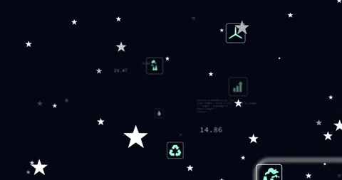 Opening starfield sending data icons floating from edges, clustering, animating 動画素材 310408752
