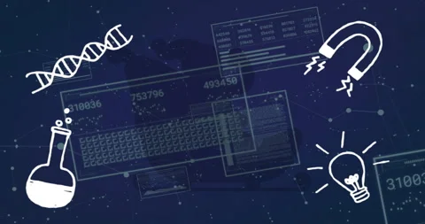 Opening starfield starting frames fading, icons moving and grid updating numbers Video stock 315543148