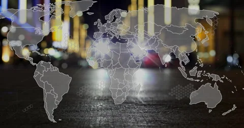 Opening street starting map overlay adding hex data and digital links pulsing Stock Footage 314172595