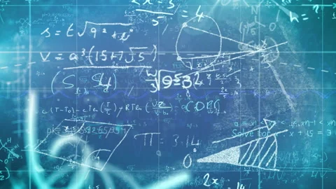 Opening teal grid on map initiating math symbols drifting growing 3D diagrams Stock Footage 315534741