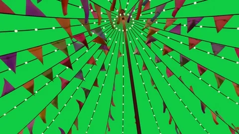 Opening top view, hub spreading lit spokes and fluttering flags, showing canopy Stock Footage 339724813