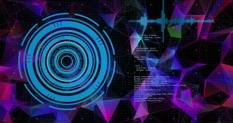 Opening translucent blue HUD interface initiating scrolling code fading waveform Stock Footage 310316970