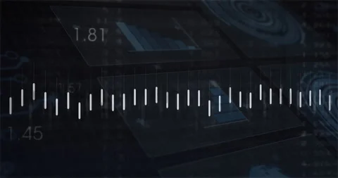 On opening transparent UI, white bars appearing, line graph oscillating, numbers Stock Footage 311901105