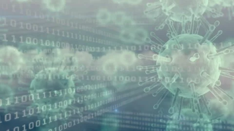 Opening transparent virus drifting inward with binary code pulsing, zooming Stock Footage 313509854