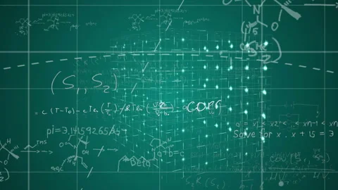 Opening turquoise 3D grid rotating, fading chemical and math notations, Stock Footage 311084801