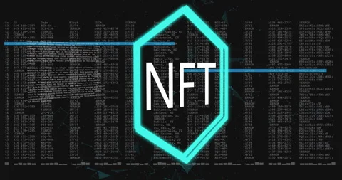 Opening turquoise lines tracing path forming neonblue NFT hexagon, code Stock Footage 312638113