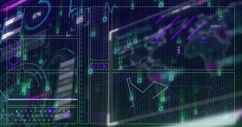 Opening UI causing gauge rising world map showing graph building binary pulsing Vidéo 311901343