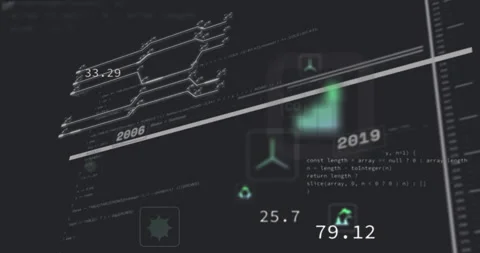 Opening UI starting timeline shifting, green icons aligning on slope with Vídeos de archivo 310971622