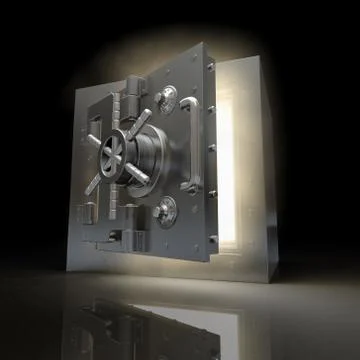 Opening vault and volume light on black background. 3d Stock Illustration