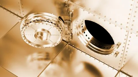 Opening vault door with combination lock and bolts on metal background Stock Illustration