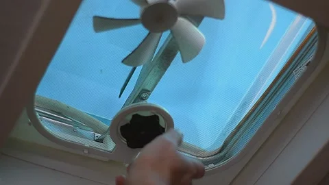 Opening vent fan on camper van Stock Footage 148176905