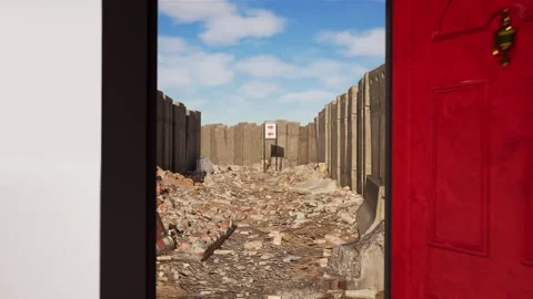 Opening a virtual door, stepping into a construction, 3D animation Video stock 301604650