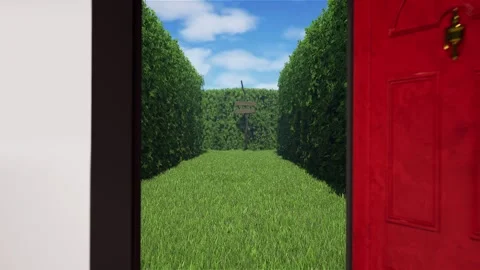 Opening a virtual door, stepping into a maze, 3D animation Stock Footage 301605207