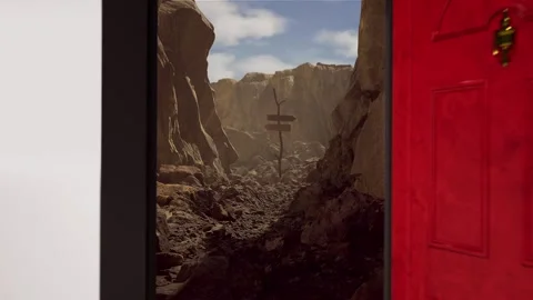 Opening a virtual door, stepping into a new world, 3D animation Stock Footage 301606494