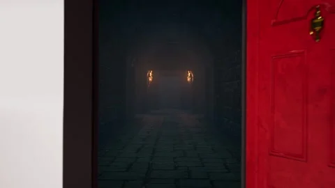 Opening a virtual door, stepping into a new world, 3D animation Stock Footage 301610109