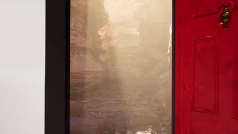 Opening a virtual door, stepping into a new world, 3D animation Stock Footage 301678835