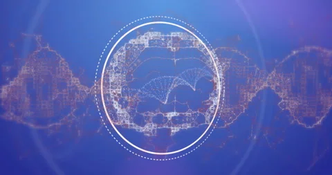 Opening white arc expanding into circle while digital elements and wave-pattern Stock Footage 310318608