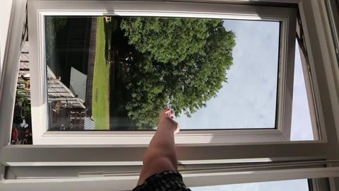 Opening widow and closing blinds at a modern glass window frame Video stock 136314249
