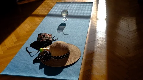 Opening window to get a suntan in the living room. Summer indoors. Stock-Footage 130154741