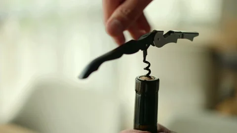 Opening A Wine Bottle With Corkscrew Stock Footage 224235581