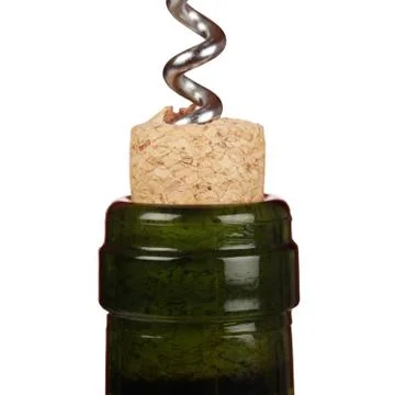 Opening a wine bottle with a corkscrew Stock Photos
