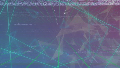 Opening wireframe grid shifting in cyber corridor, with glitch bar, teal Stock Footage 311474967
