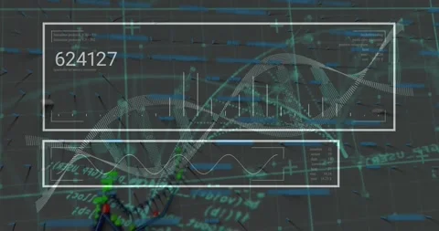On opening wireframe helix rotating panels updating data and solidifying 3D with Stock Footage 329367188
