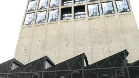 OPENING OF Zeitz MOCAA . Upwards view of the building tilt shot to people Stock Footage 80283868
