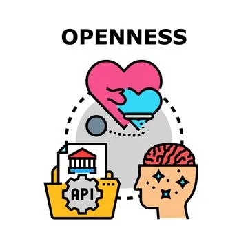 Openness process connecting heart, mind, and data api 스톡 일러스트