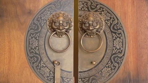 Openning an old looking Chinese gate Stock Footage 217369787