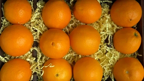 Opens the door of the chest, there are oranges Stockbeeldmateriaal 231385422